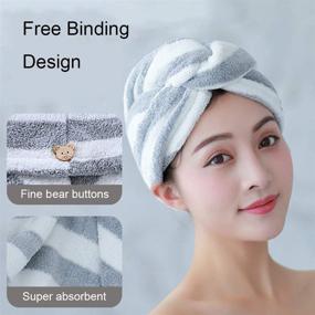 img 3 attached to 🧖 2-Pack Hair Towel Wrap Turban Microfiber - Quick-Drying Twist Head Towels with Button, Ideal for Shower, Bath, and Hair Care - Includes One Wrap, One Cap, and Two Velvet Hair Bands