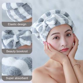 img 2 attached to 🧖 2-Pack Hair Towel Wrap Turban Microfiber - Quick-Drying Twist Head Towels with Button, Ideal for Shower, Bath, and Hair Care - Includes One Wrap, One Cap, and Two Velvet Hair Bands