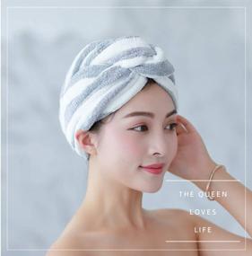 img 1 attached to 🧖 2-Pack Hair Towel Wrap Turban Microfiber - Quick-Drying Twist Head Towels with Button, Ideal for Shower, Bath, and Hair Care - Includes One Wrap, One Cap, and Two Velvet Hair Bands