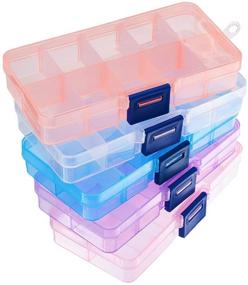 img 4 attached to 💎 PH PandaHall Set of 5 Plastic Bead Storage Boxes with Movable Dividers - Jewelry Organizer for Small Earring, Craft, Sewing Supplies - 10 Grids Rectangle Container - Size 2.6x5x0.8inch