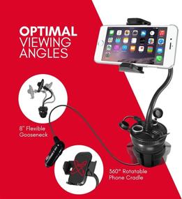 img 1 attached to 🚗 Macally Car Cup Holder Phone Mount: Ultimate Convenience with Dual USB Charging Ports, Dual Cigarette Lighter Sockets, Adjustable 8” Long Neck, and 360° Rotatable Base - Fits Phones Up to 4.1” Wide