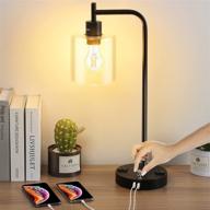 🛏️ modern bedside lamp with glass shade, fully dimmable table lamp with 2 usb charging ports and ac power outlet for bedroom, living room, office - includes bulb логотип