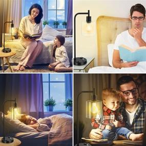 img 1 attached to 🛏️ Modern Bedside Lamp with Glass Shade, Fully Dimmable Table Lamp with 2 USB Charging Ports and AC Power Outlet for Bedroom, Living Room, Office - Includes Bulb