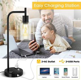 img 2 attached to 🛏️ Modern Bedside Lamp with Glass Shade, Fully Dimmable Table Lamp with 2 USB Charging Ports and AC Power Outlet for Bedroom, Living Room, Office - Includes Bulb