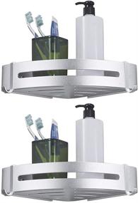 img 4 attached to 🚿 BESy Shower Corner Caddy Dull Polished Silver - 2 Tier Triangle Baskets for Bathroom Storage with Two Hooks - Self Adhesive or Wall Mount, Heavy Duty Aluminum Shelves, Glue or Screws Included