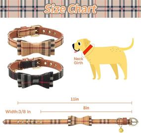img 3 attached to 🐶 Plaid Adjustable Bowtie Soft Leather Dog Collar with Bell - 2 Pack - Ideal for Small Dogs, Cats, Kittens, and Puppies