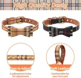 img 1 attached to 🐶 Plaid Adjustable Bowtie Soft Leather Dog Collar with Bell - 2 Pack - Ideal for Small Dogs, Cats, Kittens, and Puppies
