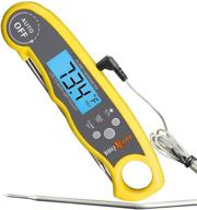 🌡️ bbq mate dual probe instant read meat thermometer - accurate digital cooking thermometer with large lcd backlight for kitchen, candy, bbq, grill - battery included (yellow) logo