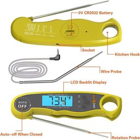 img 3 attached to 🌡️ BBQ Mate Dual Probe Instant Read Meat Thermometer - Accurate Digital Cooking Thermometer with Large LCD Backlight for Kitchen, Candy, BBQ, Grill - Battery Included (Yellow)