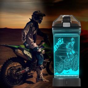 img 2 attached to 🚲 Lightzz Dirt Bike Gifts: 3D Glowing Water Bottle for Kids - 14 Oz Tritan BPA Free - LED Light, Ideal Travel Cup for School, Camping & More!