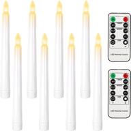 pack of 8 white 7.9 inch led flameless taper candles with 2 remote controls and timer - battery operated warm white flickering fake candles for home, holiday, wedding decor логотип