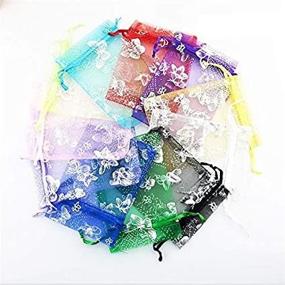 img 3 attached to 🦋 Mydio 100pcs Mixed Colors Butterfly Floral Print Silver Organza Favor Bags: Ideal Wedding Gift Bags