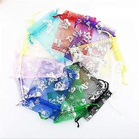 img 4 attached to 🦋 Mydio 100pcs Mixed Colors Butterfly Floral Print Silver Organza Favor Bags: Ideal Wedding Gift Bags