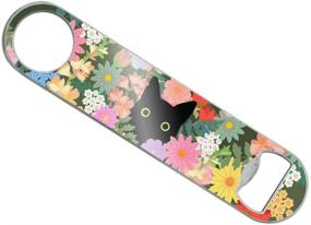 img 3 attached to Spring Flowers Stainless Steel Vinyl Covered Flat Bartender Speed Bar Bottle Opener with Concealed Black Cat Design