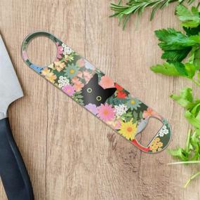 img 2 attached to Spring Flowers Stainless Steel Vinyl Covered Flat Bartender Speed Bar Bottle Opener with Concealed Black Cat Design