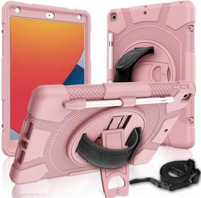 img 4 attached to LLGLTOMO iPad Case 8th/7th Generation, 360 Rotating Stand, Hand Strap, Pencil Holder - Rose Gold