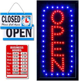 img 4 attached to 🌟 Ultima LED Neon Open Sign: Vertical Lighted Sign with Flashing Mode for Businesses - Indoor Electric Light Up Sign (19 x 10 in) Including Business Hours and Open & Closed Signs