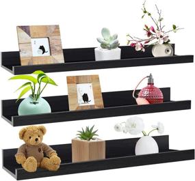 img 4 attached to 📚 Stylish and Functional 24 Inch Black Wall Mounted Floating Shelves Set of 3 - Perfect Picture Shelving Ledge for Kitchen, Living Room, Bedroom, Office