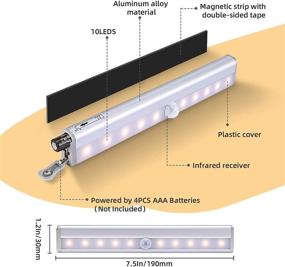 img 1 attached to 🔦 Светильник с датчиком движения для гардероба, подсветка шкафов, ночной светильник Homelife с датчиком, 10 светодиодов, беспроводная батарейная алюминиевая ночь, для лестниц, гардероба, кухни, коридора - 3 штуки белого цвета - улучшенный поисковый запрос SEO