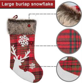 img 1 attached to 🎅 WUJOMZ Set of 4 Plaid Christmas Stockings, 18 Inches Burlap with Large Snowflake Pattern and Plush Faux Fur Cuff, for Xmas Home Decor, Enhancing Christmas Decorations