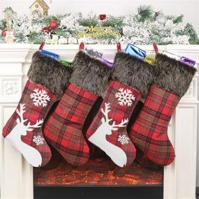 img 3 attached to 🎅 WUJOMZ Set of 4 Plaid Christmas Stockings, 18 Inches Burlap with Large Snowflake Pattern and Plush Faux Fur Cuff, for Xmas Home Decor, Enhancing Christmas Decorations