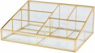 ❤️ gold wyche glass makeup organizer: smart cosmetic storage display case with 6 compartments for brushes, lipstick, perfume, and concealers - bedroom and bathroom makeup holder for easy visibility | metal logo