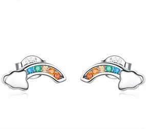 img 4 attached to 💎 Sparkling Rainbow Stud Earrings: Hypoallergenic 925 Sterling Silver Cubic Zirconia Huggie Hoops for Women & Girls