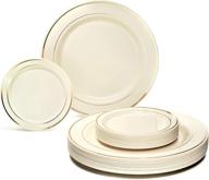 🍽️ occasions 50 plates pack: heavyweight premium disposable plastic plates set - ivory & gold rim (25 x 10.5'' dinner + 25 x 6.25'' cake plates) logo