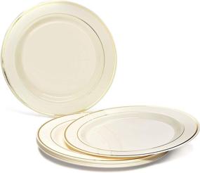 img 2 attached to 🍽️ OCCASIONS 50 Plates Pack: Heavyweight Premium Disposable Plastic Plates Set - Ivory & Gold Rim (25 x 10.5'' Dinner + 25 x 6.25'' Cake plates)