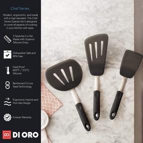 img 1 attached to 🍳 DI ORO Chef Series 3 Piece Silicone Turner Spatula Set - Heat-Resistant Flexible Rubber Spatulas for Cooking - Egg Turners, Pancake Flippers, Kitchen Spatula Kit