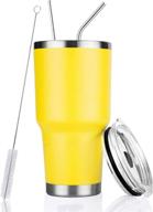 ✨ joyclub 30oz tumbler - stainless steel double wall vacuum insulated travel mug for cold and hot drinks - yellow, with lid, straw, and cleaning brush логотип