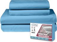 just cotton - king size 100% cotton percale 4 piece sheet set in crisp cooling sea blue - ideal for hot sleepers, pre-shrunk & fade resistant - deep-pockets & 360° elastic for a perfect fit logo