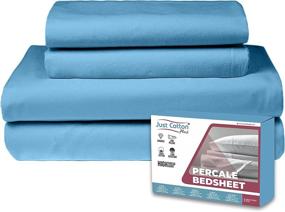 img 4 attached to Just Cotton - King Size 100% Cotton Percale 4 Piece Sheet Set in Crisp Cooling Sea Blue - Ideal for Hot Sleepers, Pre-Shrunk & Fade Resistant - Deep-Pockets & 360° Elastic for a Perfect Fit