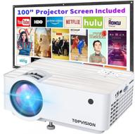 📽️ top vision 6500l portable mini projector: 100” screen, 1080p, hi-fi speakers - compatible with fire stick, hdmi, vga, usb, tf, av, ps4 logo