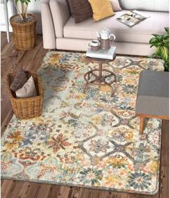 img 4 attached to 🌸 Vintage Bohemian Floral Medallion Area Rug - 3’ X 5’ Non-Slip Distressed Accent Throw Rug for Living Room & Bedroom Decor