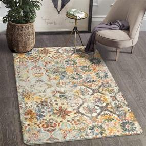 img 1 attached to 🌸 Vintage Bohemian Floral Medallion Area Rug - 3’ X 5’ Non-Slip Distressed Accent Throw Rug for Living Room & Bedroom Decor