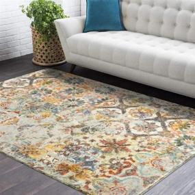 img 2 attached to 🌸 Vintage Bohemian Floral Medallion Area Rug - 3’ X 5’ Non-Slip Distressed Accent Throw Rug for Living Room & Bedroom Decor