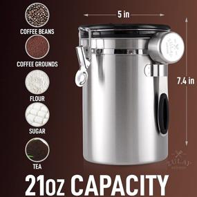 img 2 attached to ☕ Zulay 21oz Coffee Canister For Ground Coffee - Stainless Steel Coffee Canisters With Scoop Holder & Date Tracker - Airtight Coffee Container & Storage Jar for Coffee, Tea, Sugar, Flour (Silver)