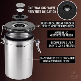 img 3 attached to ☕ Zulay 21oz Coffee Canister For Ground Coffee - Stainless Steel Coffee Canisters With Scoop Holder & Date Tracker - Airtight Coffee Container & Storage Jar for Coffee, Tea, Sugar, Flour (Silver)