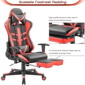 img 2 attached to 🪑 Homall Ergonomic High-Back Racing Chair with Leather Bucket Seat, Headrest, Footrest, and Lumbar Support in Black and Red