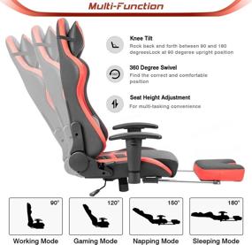 img 1 attached to 🪑 Homall Ergonomic High-Back Racing Chair with Leather Bucket Seat, Headrest, Footrest, and Lumbar Support in Black and Red