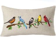 🐦 feleniw watercolor animal birds on tree branch throw pillow cover, cotton linen decorative cushion case, 12x20 inches логотип