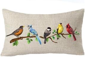 img 3 attached to 🐦 Feleniw Watercolor Animal Birds on Tree Branch Throw Pillow Cover, Cotton Linen Decorative Cushion Case, 12x20 Inches