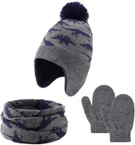 img 4 attached to 🦖 Optimized for SEO: Dinosaur Earflap Toddler Boys' Accessories with Knitted Pompom for Cold Weather