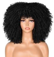 annivia-x 14-inch black curly wigs for black women - short kinky curly afro wig with bangs - synthetic afro full wig logo