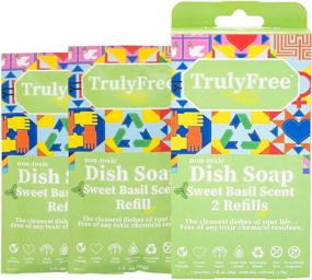 img 4 attached to Truly Free Dish Soap Liquid Refills, 2 Pack - Natural Concentrated Formula, Gentle on Skin - Light Sweet Basil Fresh Scent - Refillable & Harmful Ingredients-Free