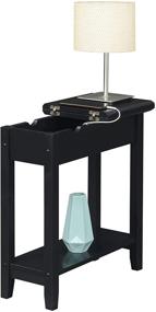 img 3 attached to Convenience Concepts American Heritage Flip Top End Table: Charging Station, Shelf, and Sleek Black Design