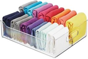 img 1 attached to 🗄️ mDesign Clear BPA Free Plastic Closet Storage Bin with Handles - Divided Organizer for Shirts, Scarves - 14.5" Long (Pack of 4)