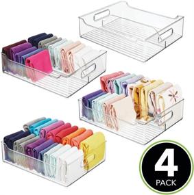 img 3 attached to 🗄️ mDesign Clear BPA Free Plastic Closet Storage Bin with Handles - Divided Organizer for Shirts, Scarves - 14.5" Long (Pack of 4)