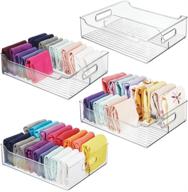 🗄️ mdesign clear bpa free plastic closet storage bin with handles - divided organizer for shirts, scarves - 14.5" long (pack of 4) logo